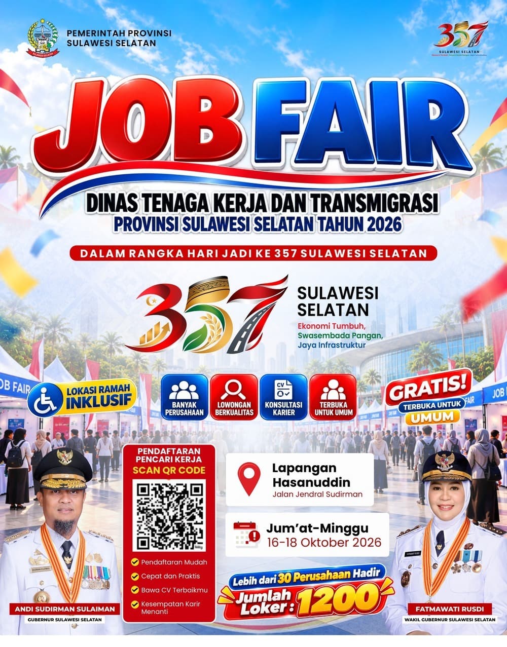 Job Fair Sulsel 2026: Gubernur Andi Sudirman Sulaiman Gandeng 30 Perusahaan, Buka 1.230 Lowongan Kerja