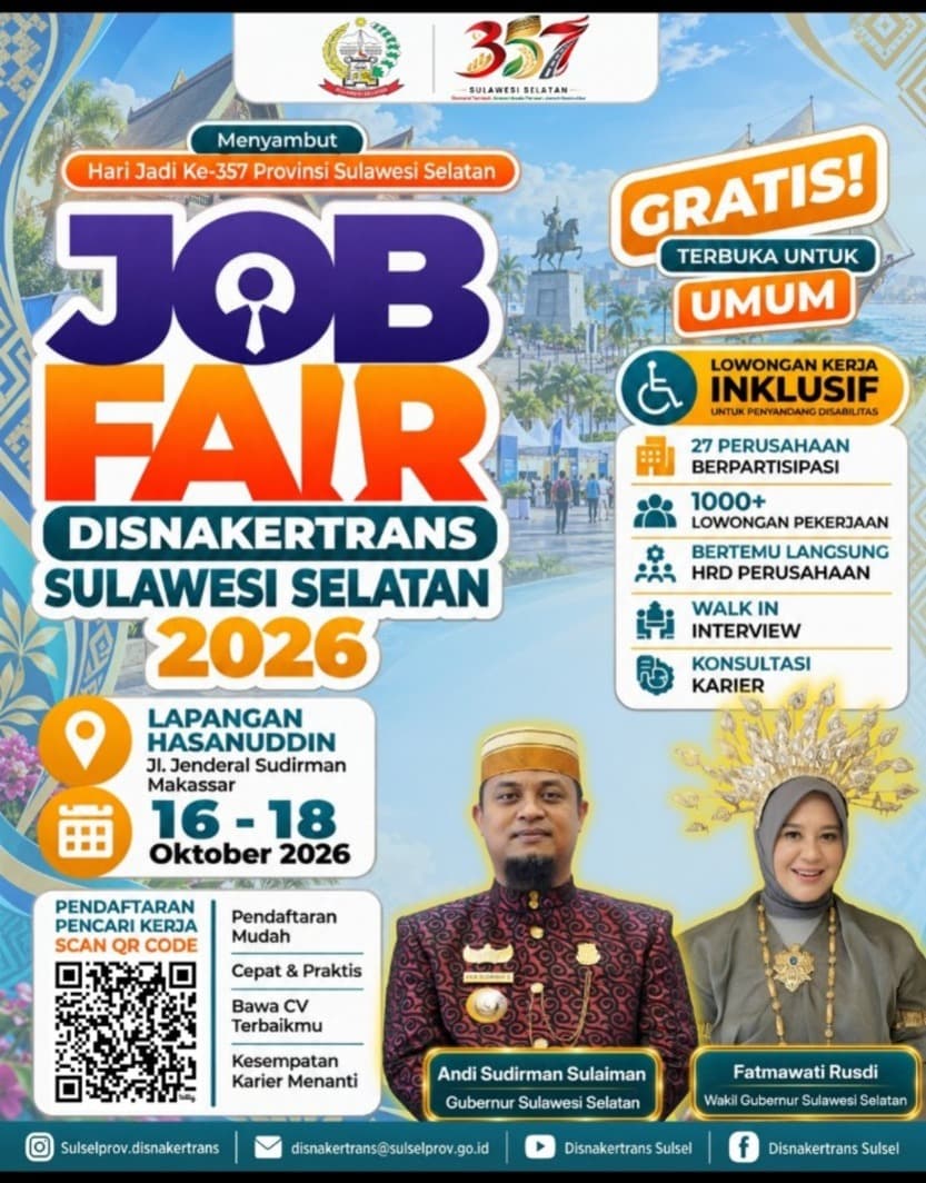 Sambut 357 Tahun Provinsi Sulawesi Selatan, Disnakertrans Gelar Job Fair 2026
