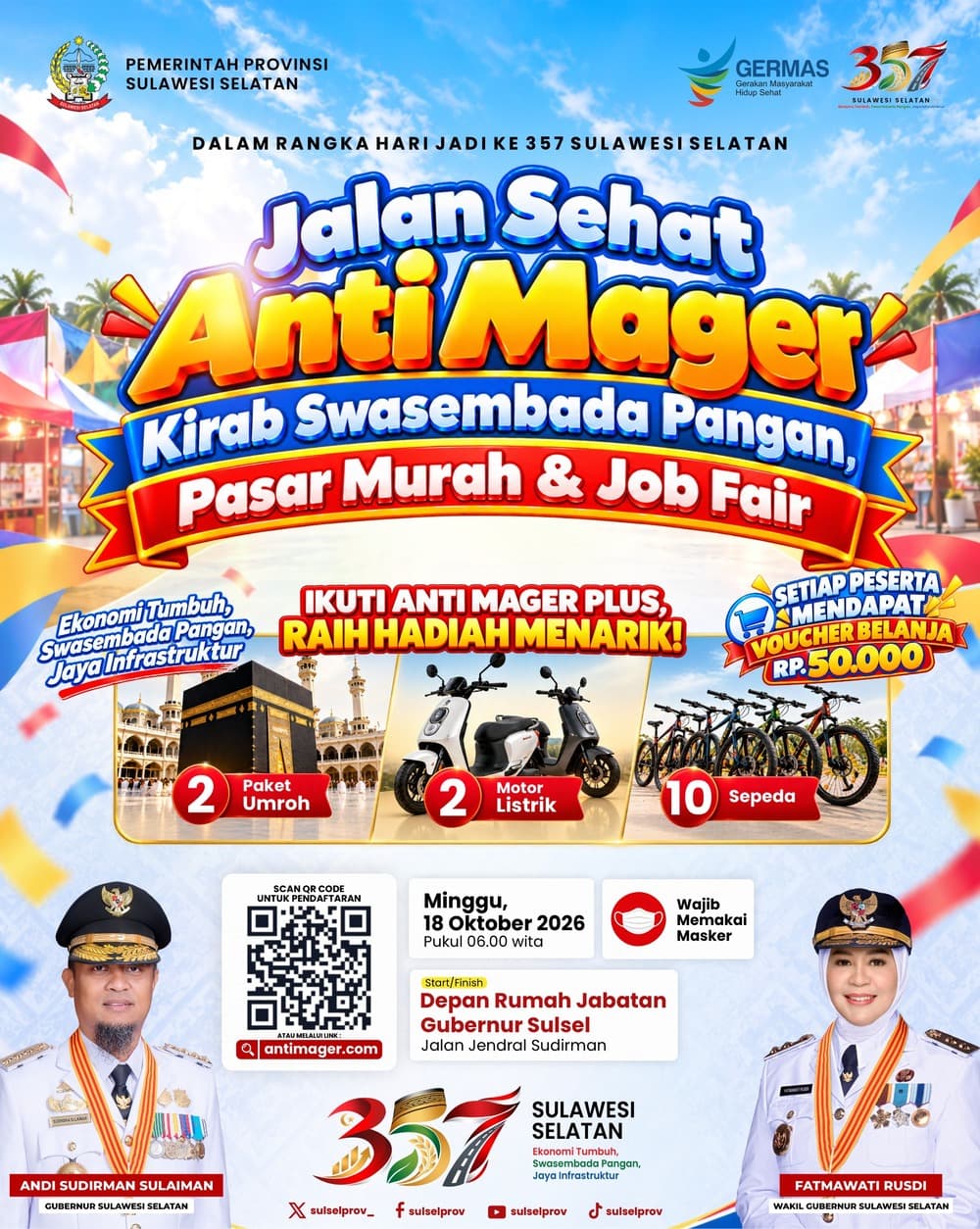 Gubernur Andi Sudirman Sulaiman Sediakan Voucher Belanja Rp50.000 di Jalan Sehat Anti Mager, Kirab Pangan, Pasar Murah dan Job Fair